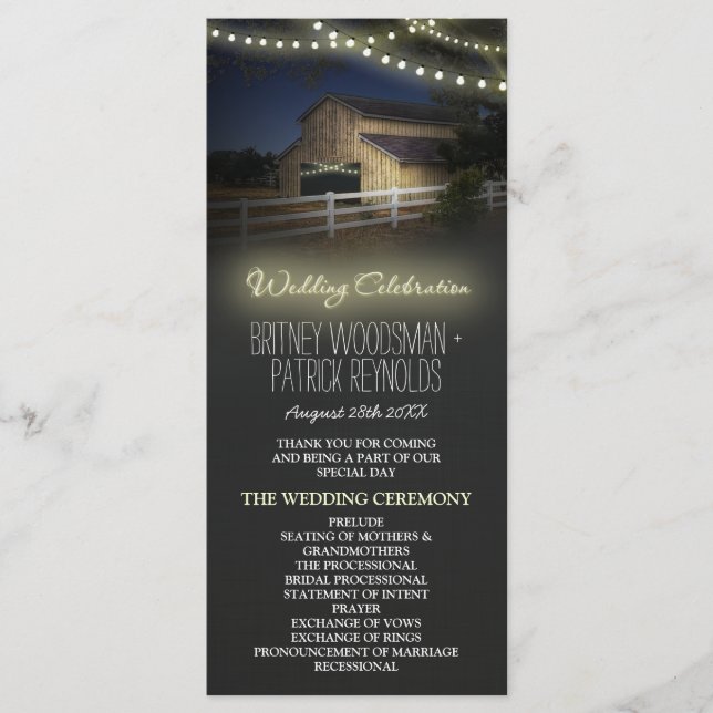 Farm String Lights Rustic Barn Wedding Programs Programm (Vorderseite)