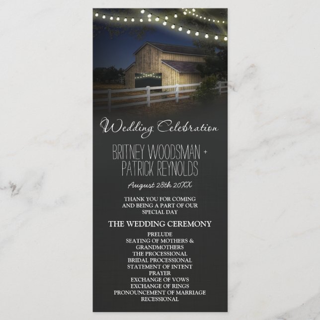 Farm String Lights Rustic Barn Wedding Programs Programm (Vorderseite)