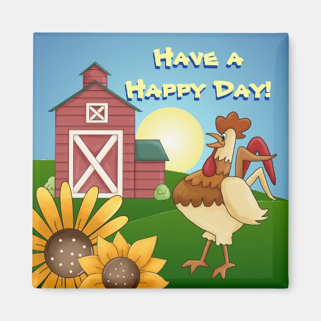Farm Sunflowers Rooster Magnet (Vorne)