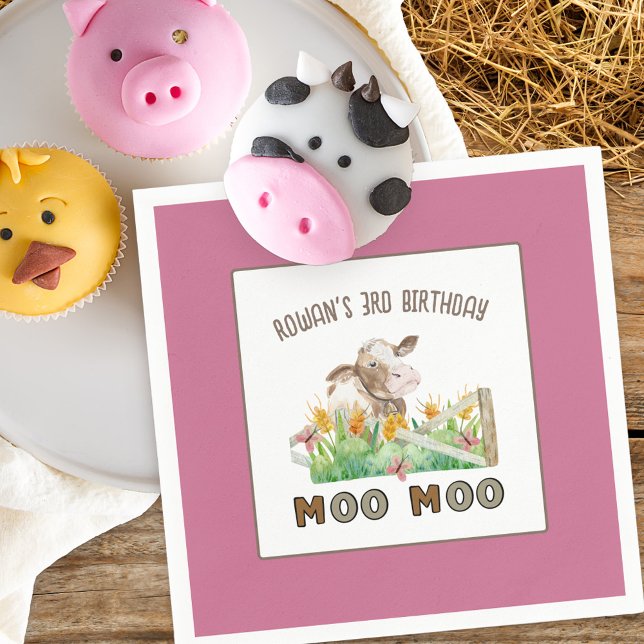 Farm Thema Kuh Moo Moo Kindergeburtstag Party Serviette (Farm themed birthday party plates with personalized wording)