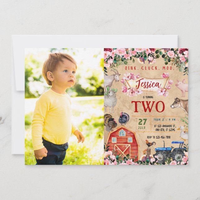 Farm Thema Mädchen Geburtstagsparty Einladung (Vorderseite)