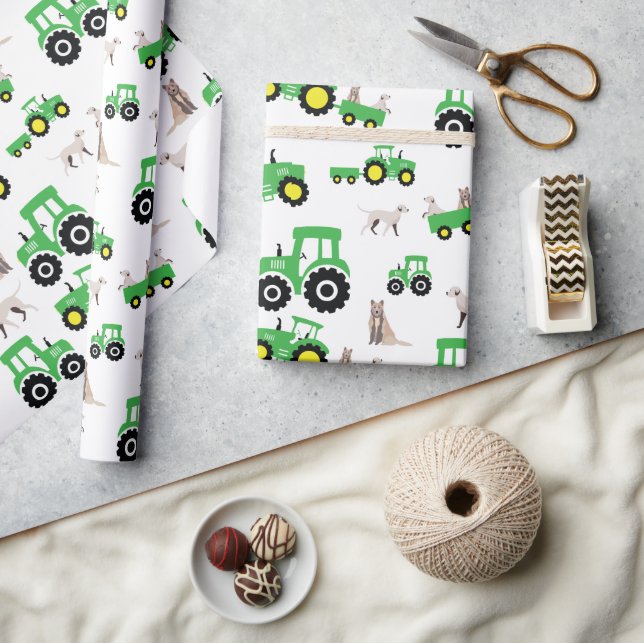 Farm Theme Tractor Gift Wrapping Paper Geschenkpapier (Kunsthandwerk)