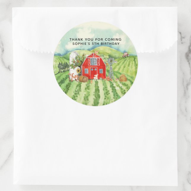 Farm Themed Birthday Party Danke Runder Aufkleber (Tasche)