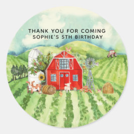 Farm Themed Birthday Party Danke Runder Aufkleber