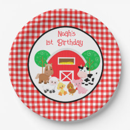 Farm Themed Red Gingham Birthday Paper Plates Pappteller