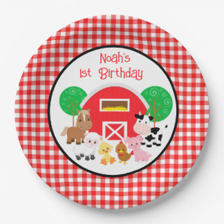 Farm Themed Red Gingham Birthday Paper Plates Pappteller