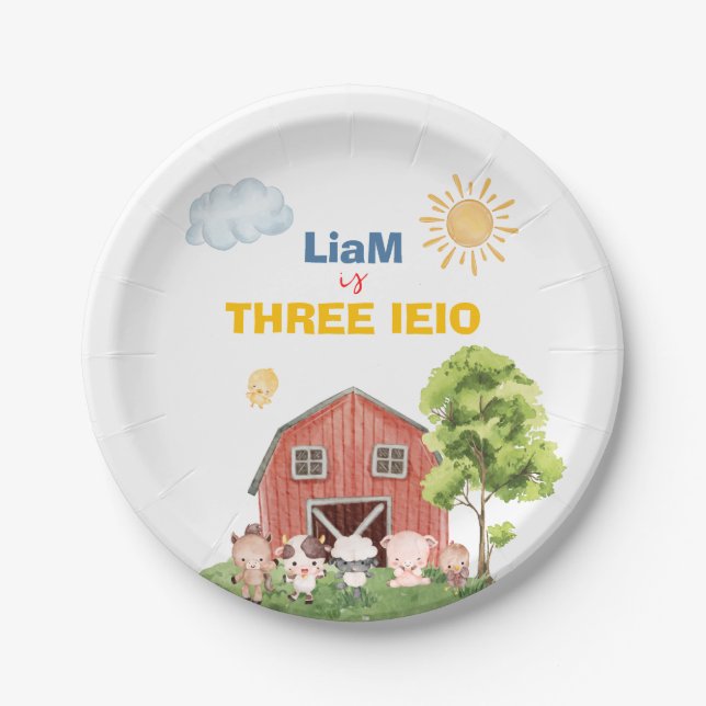 Farm Three I-E-I-O 3rd Birthday  Pappteller (Vorderseite)