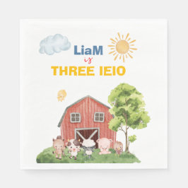 Farm Three I-E-I-O 3rd Birthday  Serviette