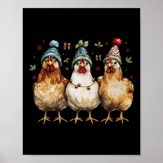 Farm Tier Hühnchen Weihnachtscoquette Bow Hühnchen Poster (Vorne)