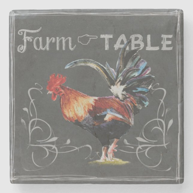 Farm-to-Table-Hahn Steinuntersetzer (Vorderseite)