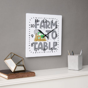 Farm-to-Table-Traktor-Windmühle Quadratische Wanduhr