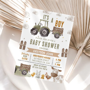 Farm Tractor Boy Baby Dusche Einladung