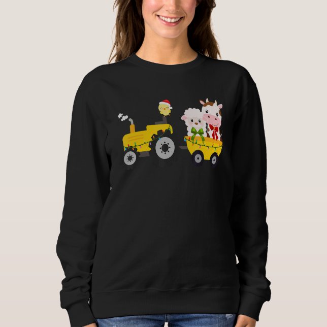 Farm Tractor Cow Sheep Chick Christmas Xmas Family Sweatshirt (Vorderseite)