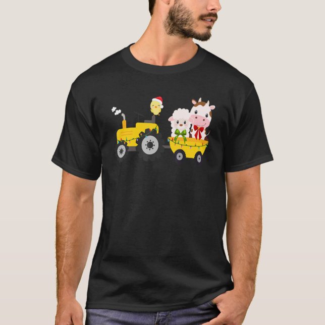 Farm Tractor Cow Sheep Chick Christmas Xmas Family T-Shirt (Vorderseite)