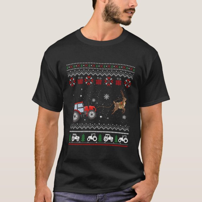 Farm Tractor Rentier Fun Ugge Weihnachts-Bauer Wi T-Shirt (Vorderseite)