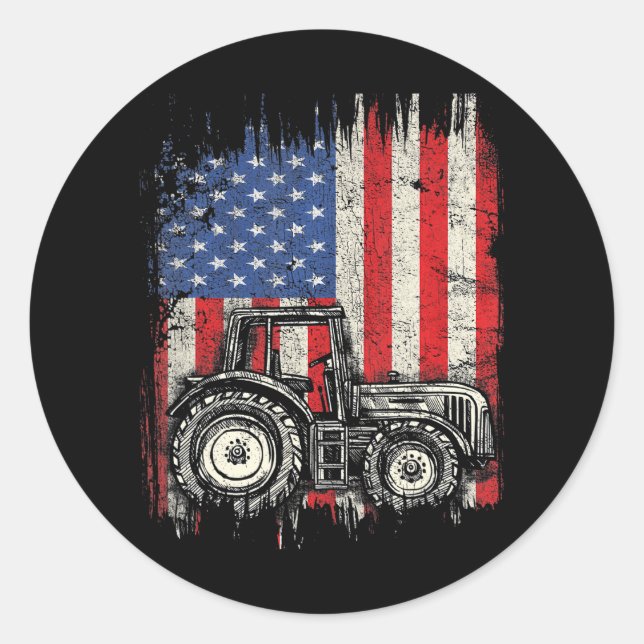 Farm Tractor USA American Flag Bauer Patriotic Runder Aufkleber (Vorderseite)