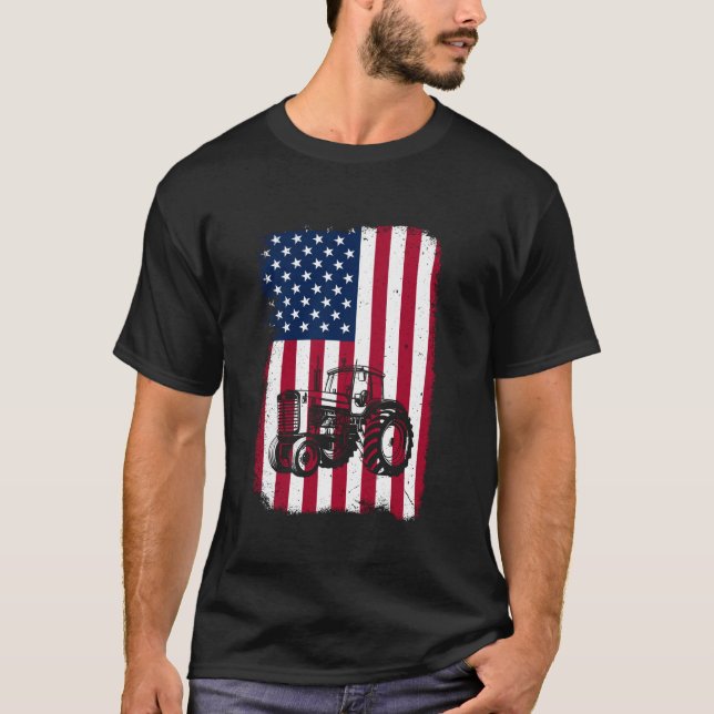 Farm Tractors Men Women American USA Flag Patrioti T-Shirt (Vorderseite)
