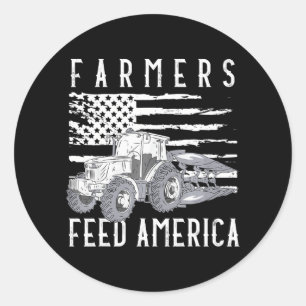 Farm Tractors USA Flag Bauern Fütterte Amerika Runder Aufkleber