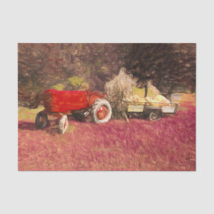 Farm Traktor Red Country Autumn Pumpkins Art Seidenpapier