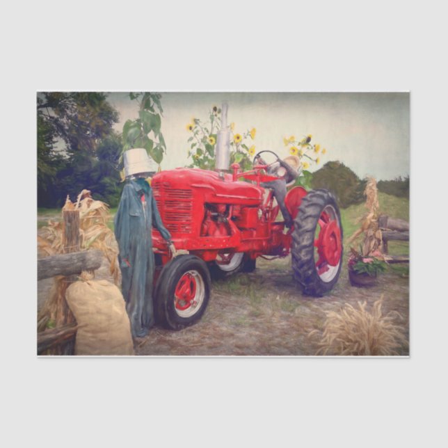 Farm Traktor Red Rustic Country Fall Harvest Seidenpapier (Vorderseite)