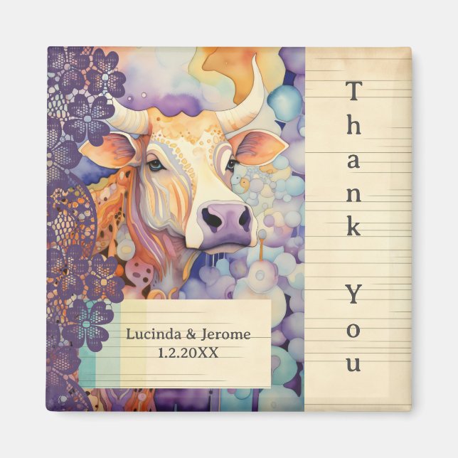 Farm Wedding ox Kuh Danke Magnet (Vorne)