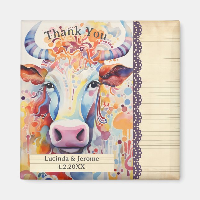 Farm Wedding White Cow Vielen Dank Magnet (Vorne)