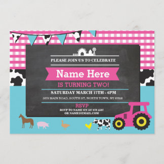 Farm Yard Birthday Party Animal Pig Tracite Einlad Einladung