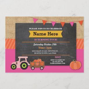 Farm Yard Geburtstagsparty Pumpkin Tractor Einladu Einladung