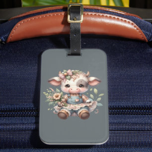 Farmcore Kawaii Calf Vintages Blumenkleid Gepäckanhänger