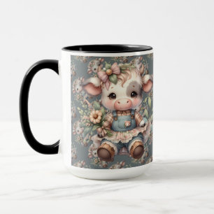 Farmcore Kawaii Calf Vintages Blumenkleid Tasse