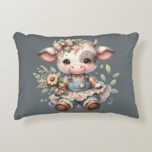 Farmcore Kawaii Kalb im Vintage-Blumenkleid Dekokissen