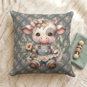 Farmcore Kawaii Kalb im Vintage-Blumenkleid Kissen