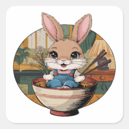 Farmcore Ramen Bunny Quadratischer Aufkleber