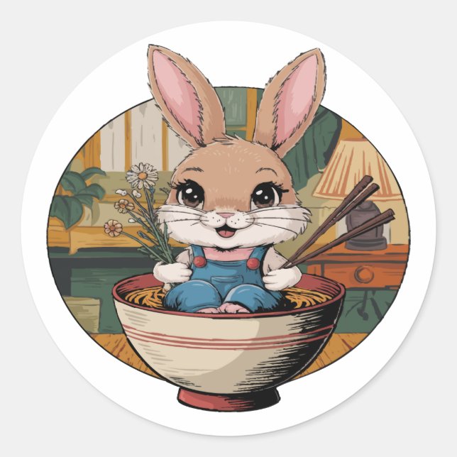 Farmcore Ramen Bunny Runder Aufkleber (Vorderseite)