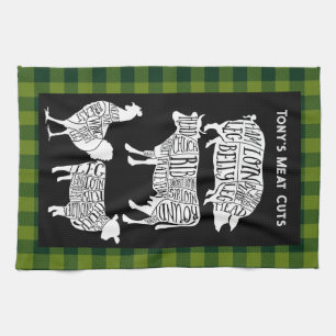 Farmer Butcher Meat Cuts Tea Towel   Vintage Rindf Geschirrtuch