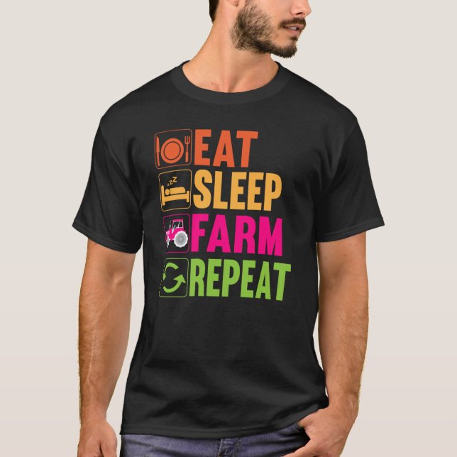 Farmer Farming Humor Farm Life Repeat Barn Rancher T-Shirt (Vorderseite)
