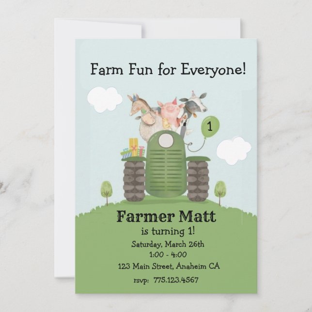 Farmer Fun for Everyone Birthday Invitation Einladung (Vorderseite)