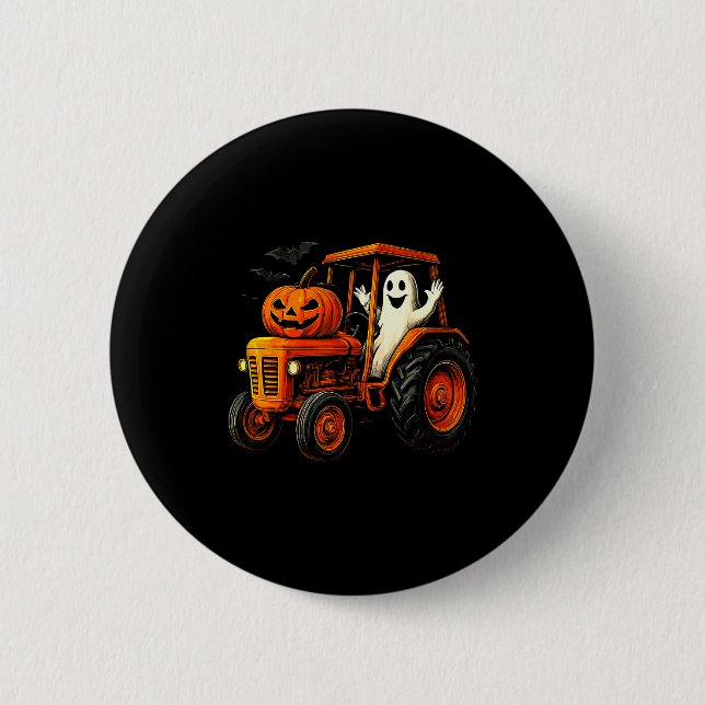 Farmer Ghost Tractor Pumpkin Soky Season Halloween Button (Vorderseite)