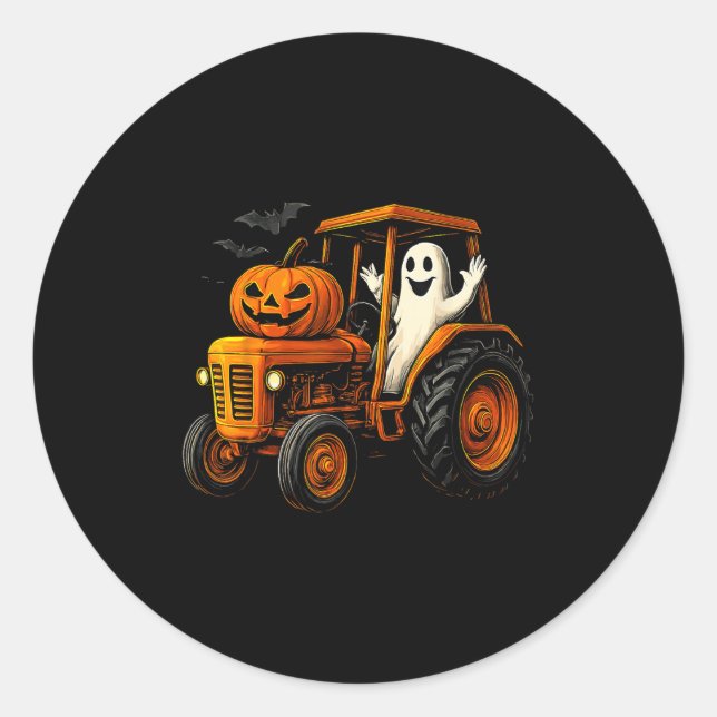 Farmer Ghost Tractor Pumpkin Soky Season Halloween Runder Aufkleber (Vorderseite)