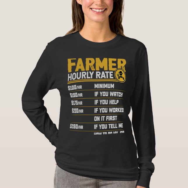 Farmer Hourly Rate  Funny Farmer Farming Lover T-Shirt (Vorderseite)