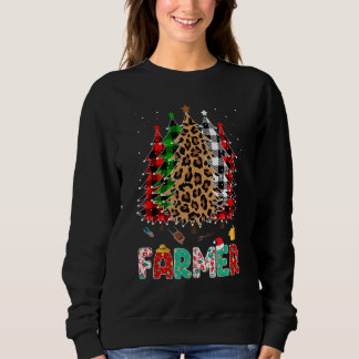 Farmer Leopard Rot Weiß Grün Kariert Weihnachtsbau Sweatshirt