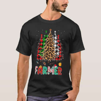 Farmer Leopard Rot Weiß Grün Kariert Weihnachtsbau T-Shirt