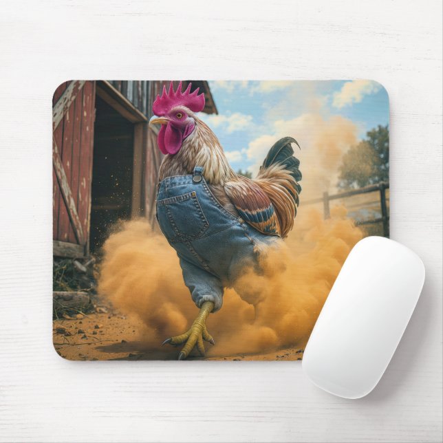 Farmer Rooster Kicking Up Dust Mousepad (Mit Mouse)