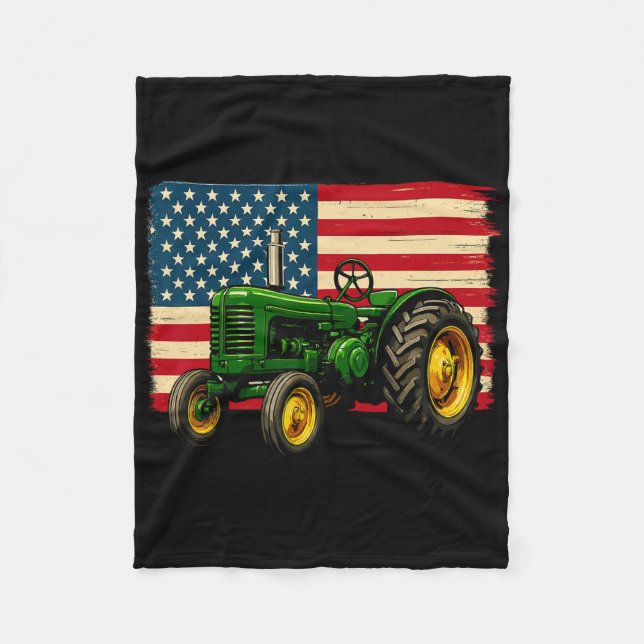 Farmer Traktor USA-Flagge 4. Juli  Fleecedecke (Vorderseite)