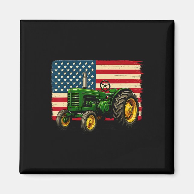 Farmer Traktor USA-Flagge 4. Juli  Magnet (Vorne)