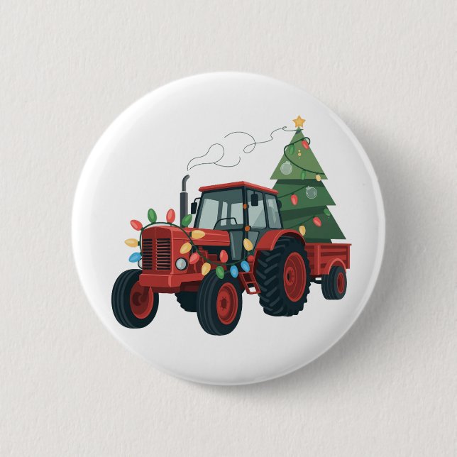 Farmer Traktor Weihnachtsbeleuchtung Traktor Weihn Button (Vorderseite)