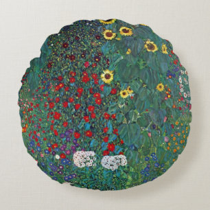 Farmergarden w Sonnenblume von Klimt, Vintage Blum Rundes Kissen