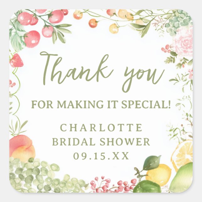 Farmers Fresh off the Market Bridal Shower  Quadratischer Aufkleber (Vorderseite)