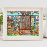 Farmer's Market Country Store Wasserfarben-Poster Poster<br><div class="desc">Dieser Druck zeigt einen Vintagen, inspirierten Aquarelldruck eines malerischen, landwirtschaftlich geprägten Marktes für hausgemachte Waren und Veggies zum Verkauf! Der Henhouse Farm Market bietet einen niedlichen, farbenfrohen Sommercamps voller Frischgemüse, Konserven, Backwaren und lokalem Kunsthandwerk. Eine ruhige Szene, dieses verlockende Schaufenster hat sich gerade geöffnet, und die Bauern sind damit beschäftigt,...</div>