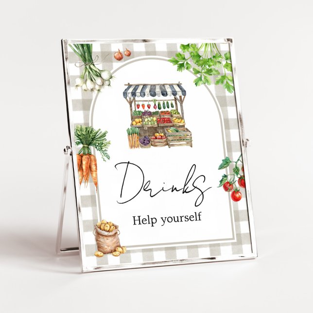 Farmers Market Locally Grown Shower Drinks Sign Poster (Farmers Locally Grown Shower Sign)